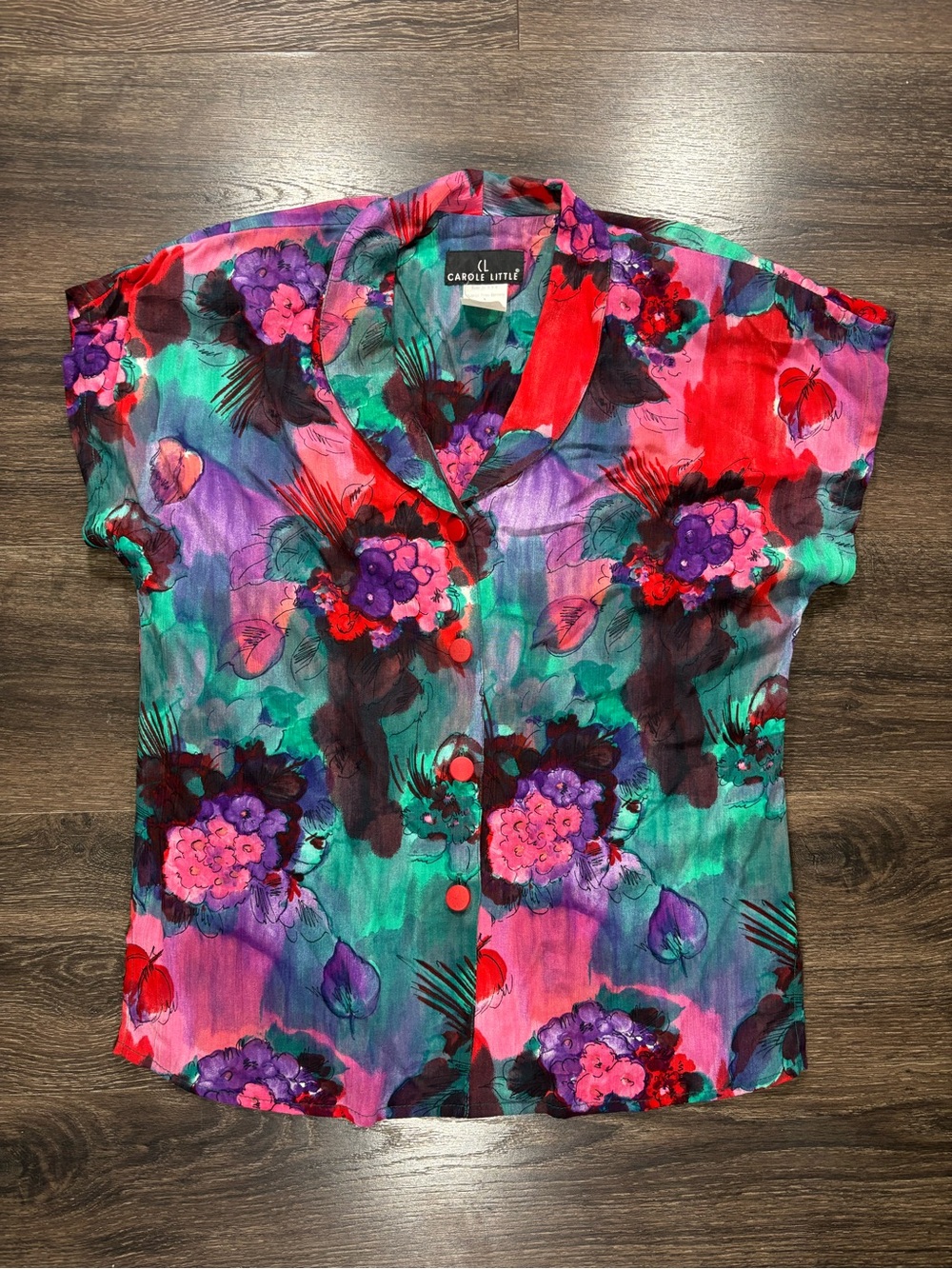 Vintage Carole Little Women’s Floral Button-Down Shirt 100% Rayon